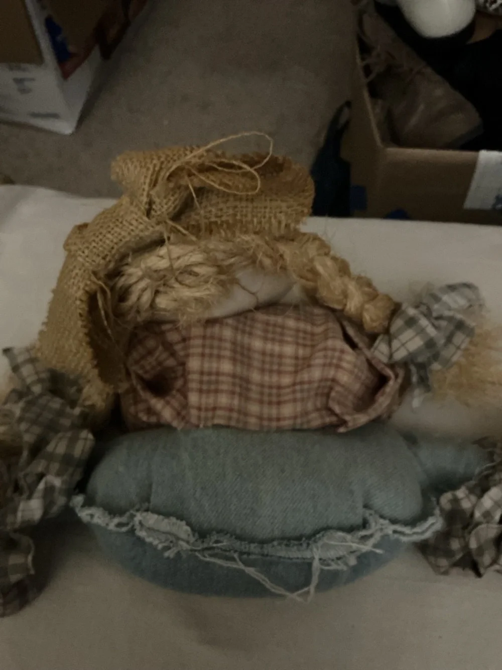 NEW-Handcrafted Brown Burlap Scarecrow Plush - Rustic Home Accents